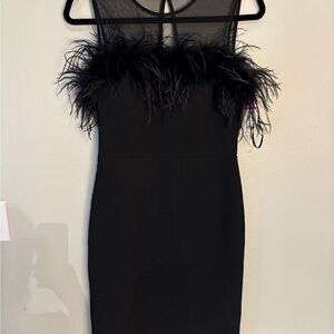 Eliza J Black Strapless Dress with Feather Detail